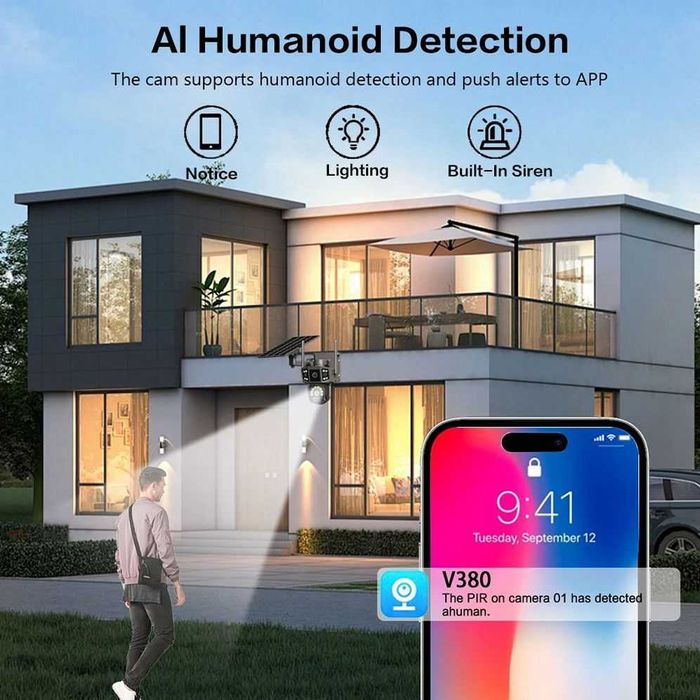4G Соларна камера 2 обектива • SIM карта • Без ток Без WiFi  V380 Pro