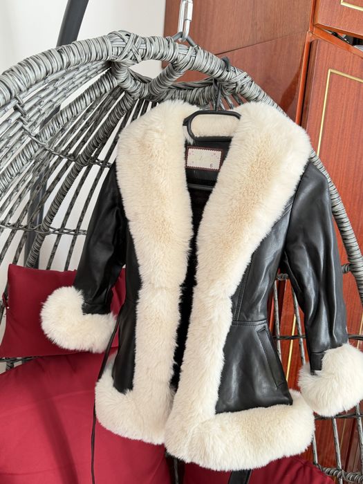 Cojoc fetiță piele ecologică cu blăniță albă Kids Star, Mărimea 6 ani