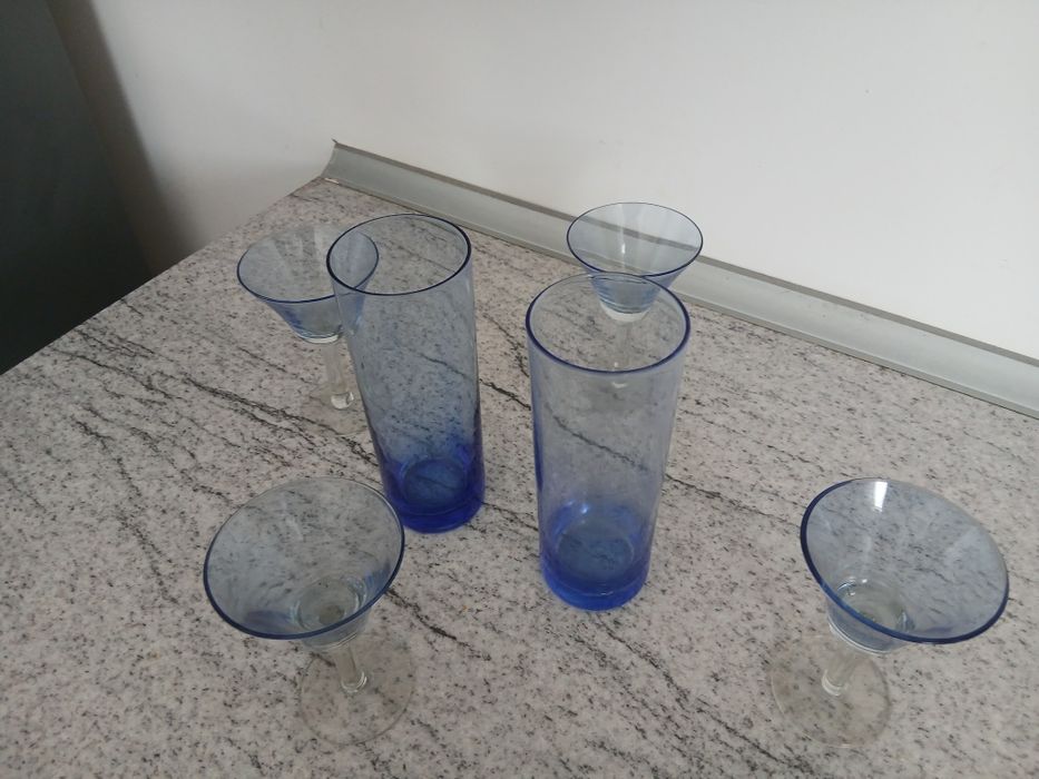 6 pahare cristal albastru stare perfecta