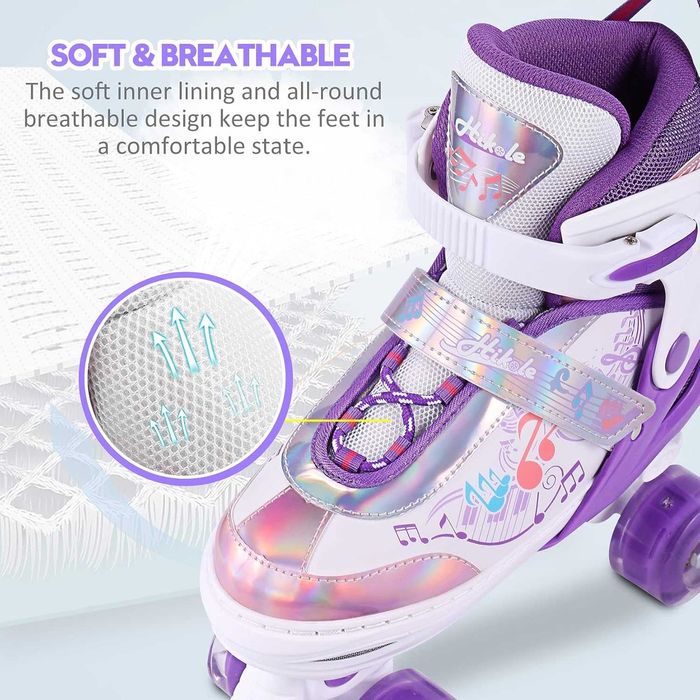 Ролкови кънки Hikole за момичета с 4 колела с ярки, регулируеми, дишащи