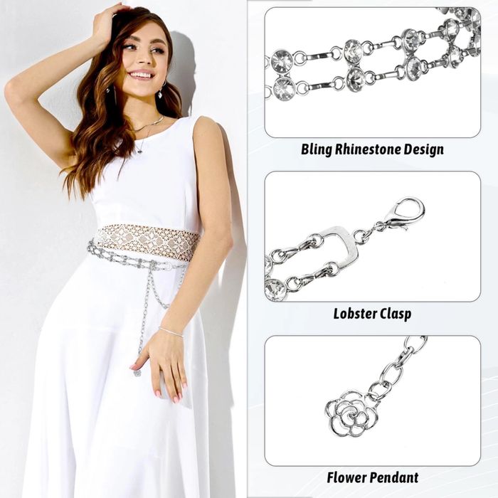 Дамски сребърен, моден метален колан верига за кръста