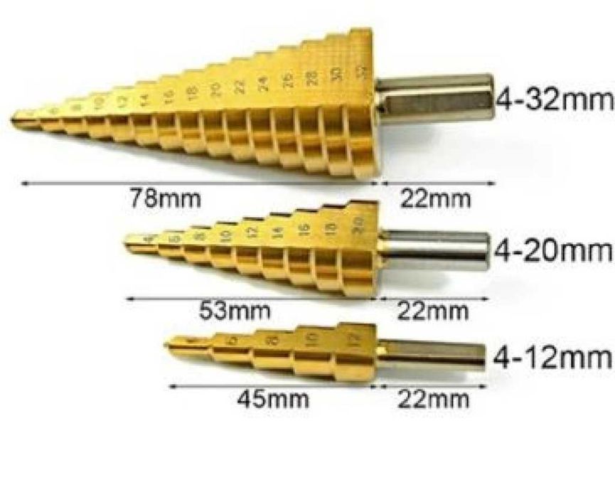 Комплект от стоманени стъпкови свредла, три броя