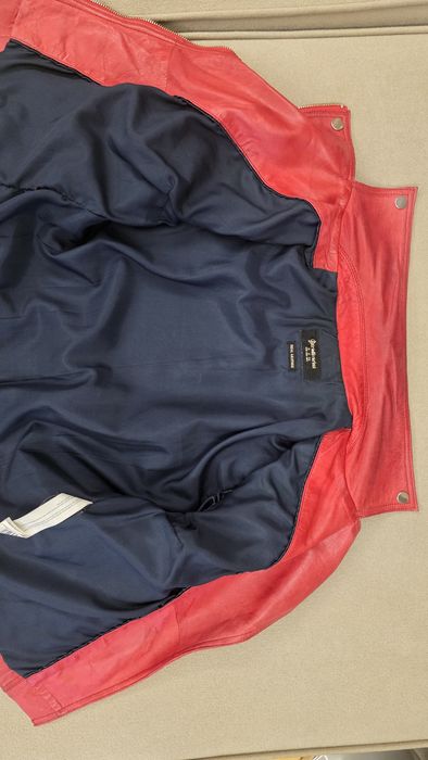 Кожено яке червено естествена кожа Stradivarius