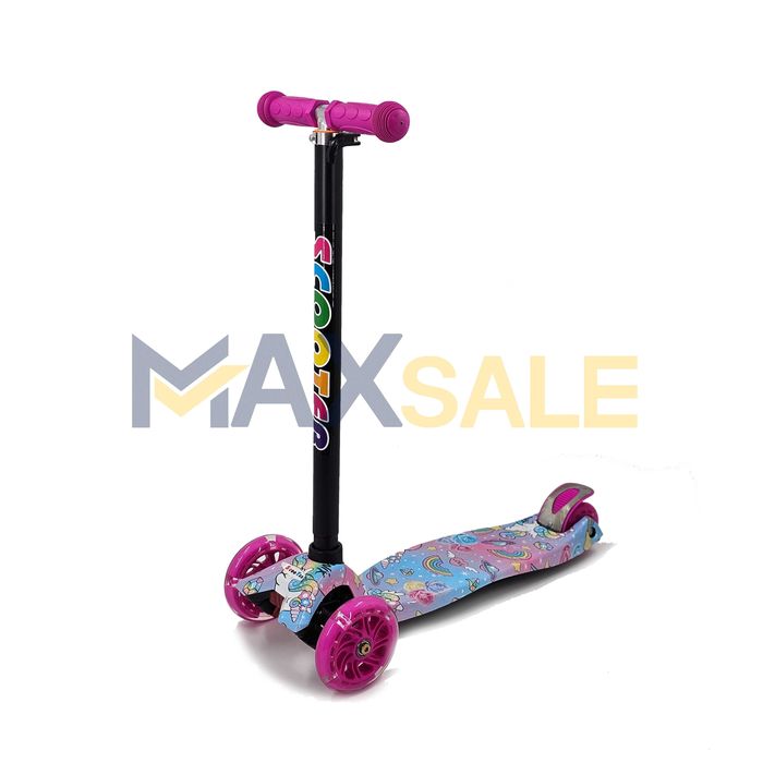 Детска тротинетка 3 светещи колела еднорози/розово/синьо скутер колело