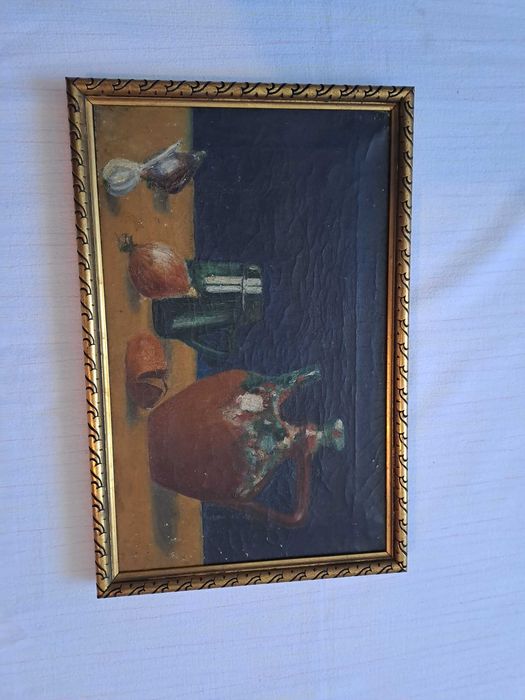 tablou vechi romanesc pictura pe panza 45/30 cm