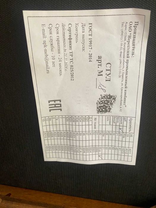 Обеденный стол и стулья