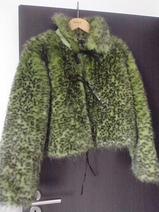 Jacheta imitatie blana leopard, verde/negru, captusita CA NOUA -365lei