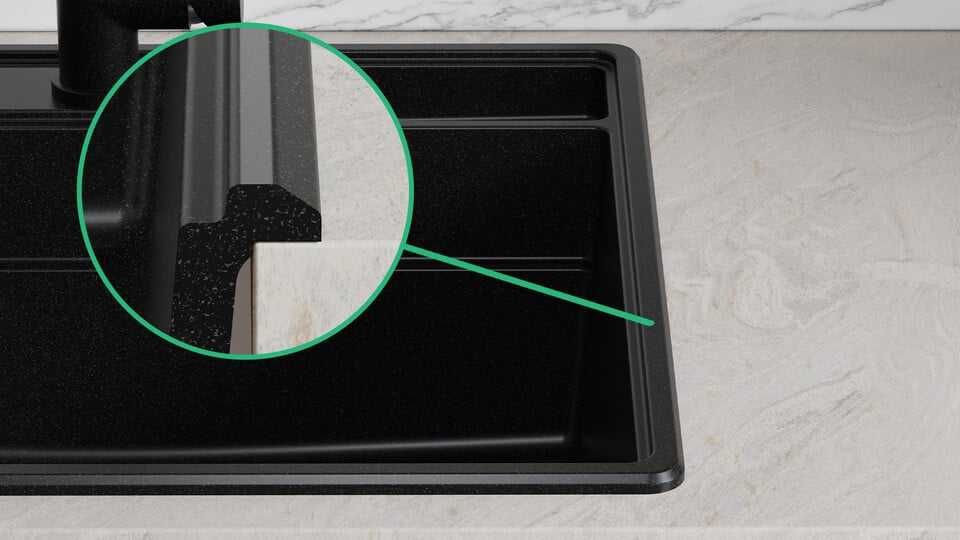 Черна кухненска мивка от гранит Ню Йорк 60 Multispace 580 x 530 мм