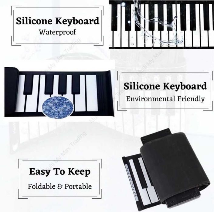 Гъвкаво пиано с 61 навиващи се силиконови клавиши