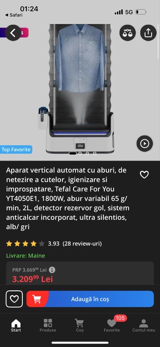 Aparat vertical statie de dalcat igienizat si uscat cu aburi tefal