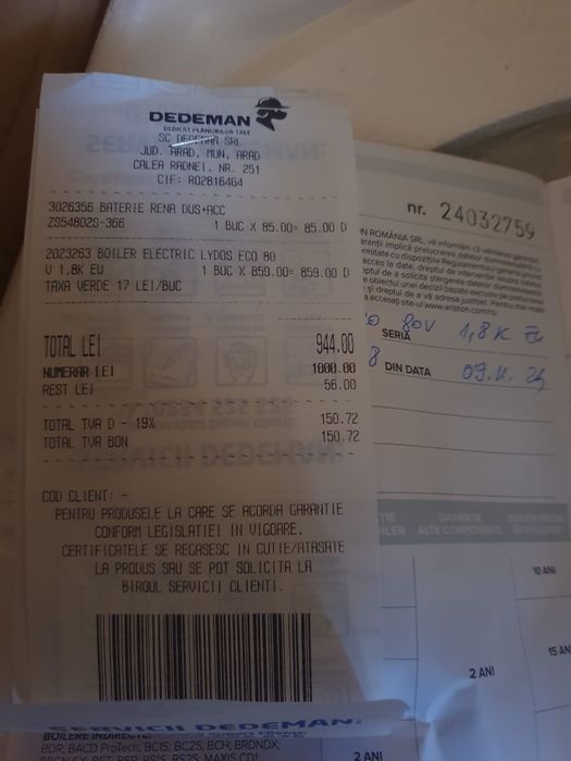 Vând boiler 80 L nefolosit