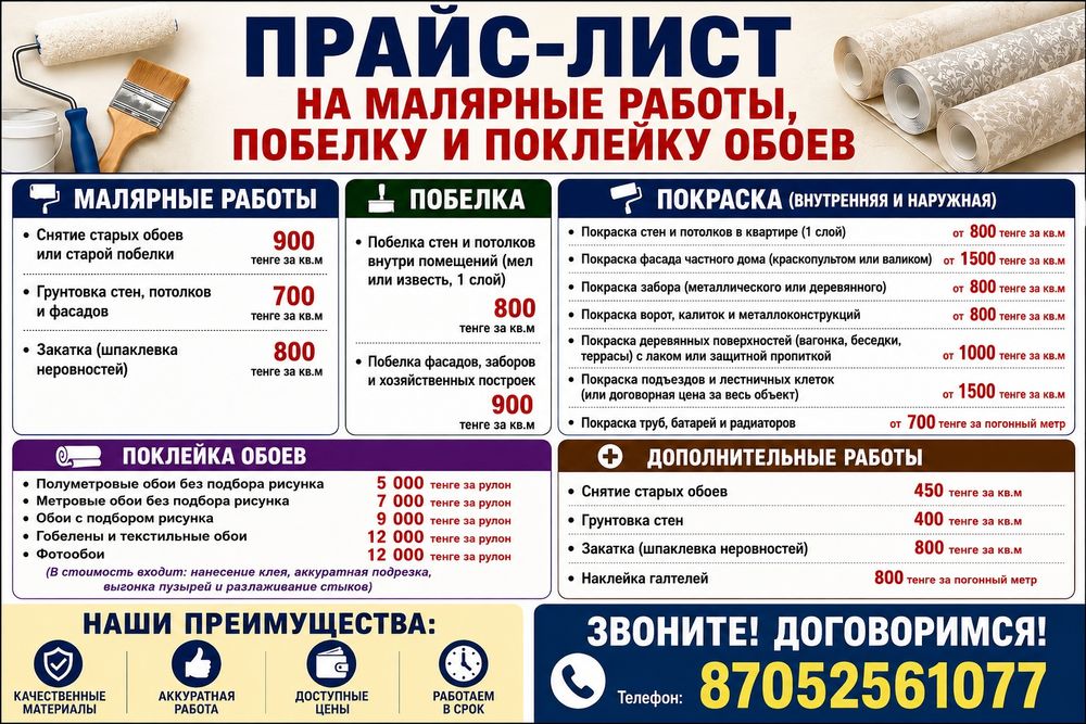 Поклейка обоев.Побелка,покраска