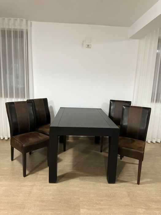 Masa sufragerie + scaune piele 8 buc