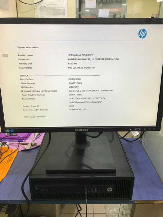 HP EliteDesk 705 G3-SFF,AMD-A12-pro 8870-R12/3.8 GHz-RAM 8 GB DDR4,No Hard