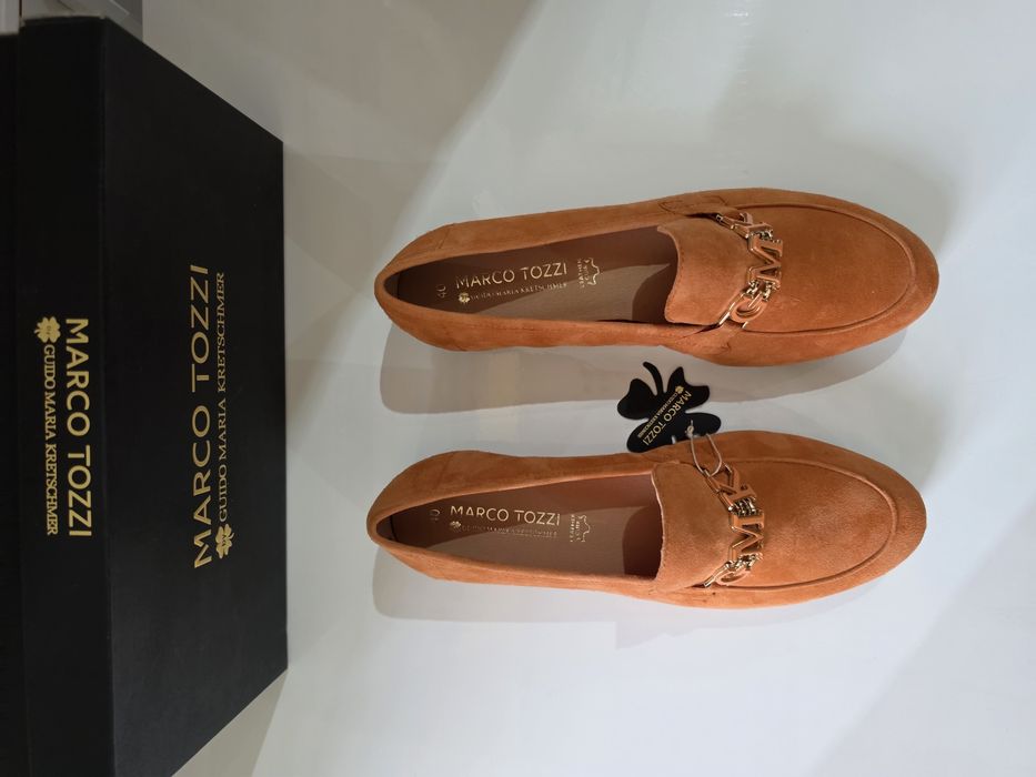 Mocasini damă Marco Tozzi by Guido Maria Kretschmer – piele întoarsă orange, mărimea 40