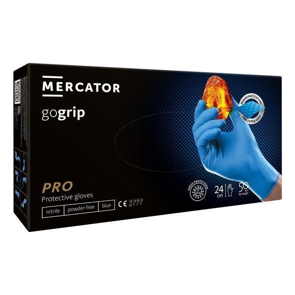 Нитрилни ръкавици premium mercator gogrip pro сини, 3d размер xl 50 бр