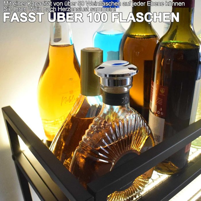 Bar Perete, Crama Perete 150cm cu LED  Metal Auriu/Negru Suport Pahare