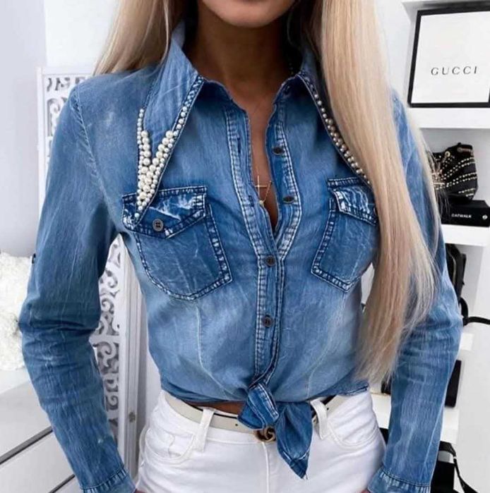 Дънкова риза с перли