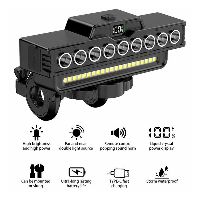 Ултра ярка 9 LED + 21 SMD светлина за велосипед, Фар, Клаксон, Батерия
