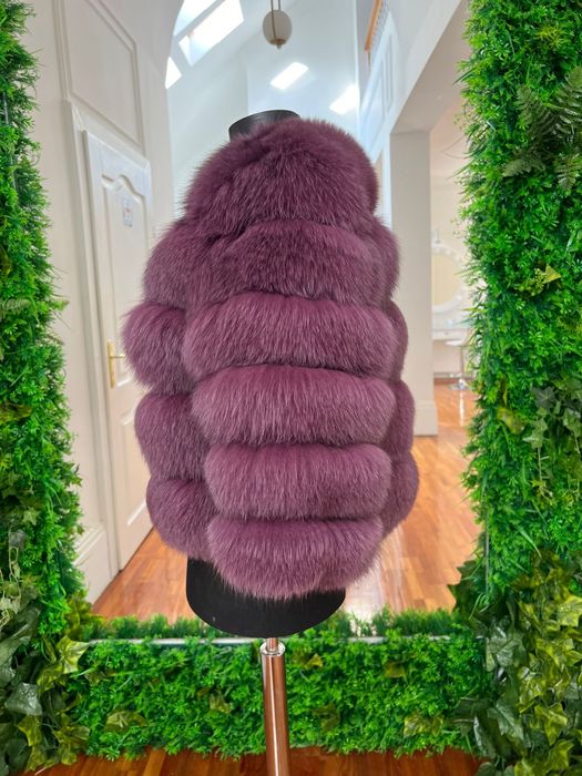 Haina din blana de vulpe si piele de vitel, culoare magenta, marime S