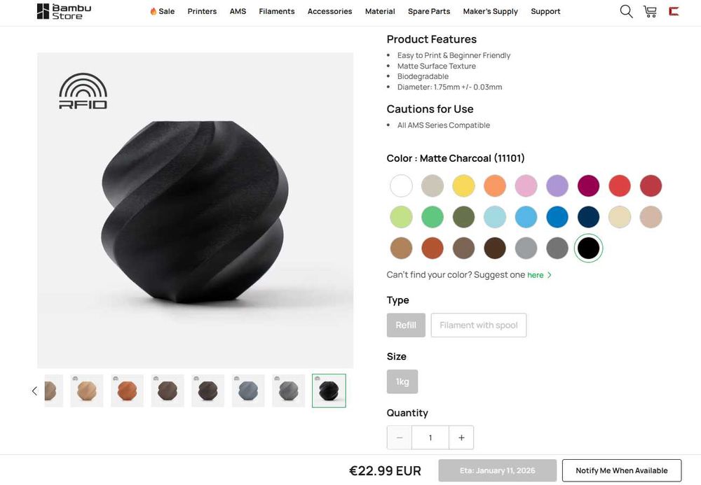 PLA matte филамент Bambu Lab