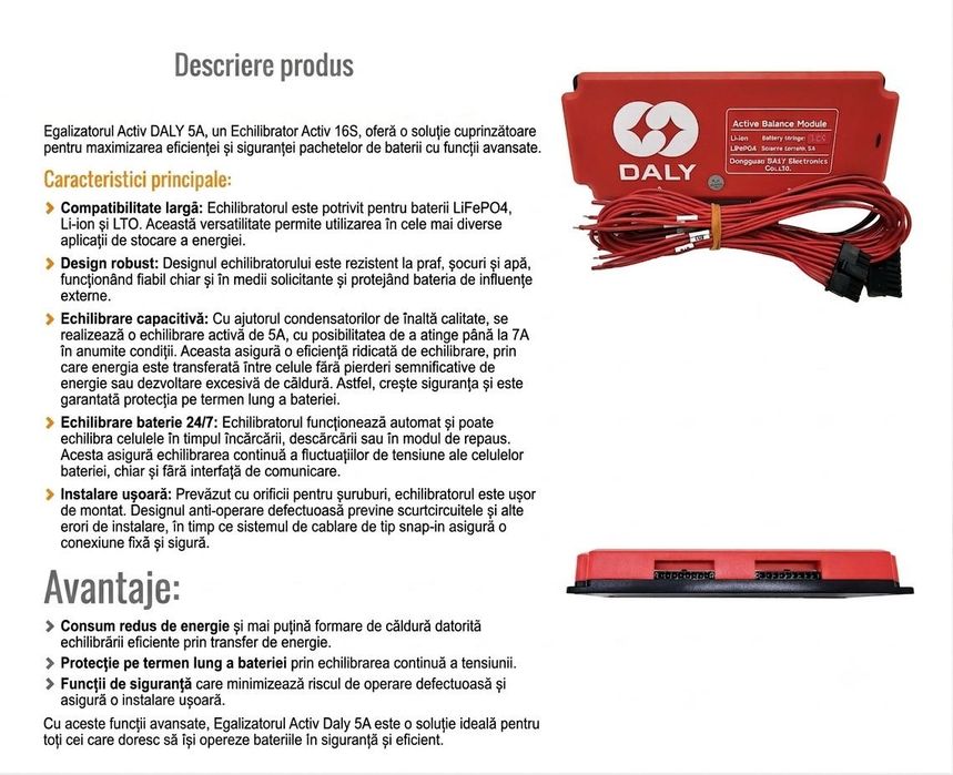 Egalizator Activ DALY 16S 5A Balancer pentru acumulatori LiFePO4  Li-ion