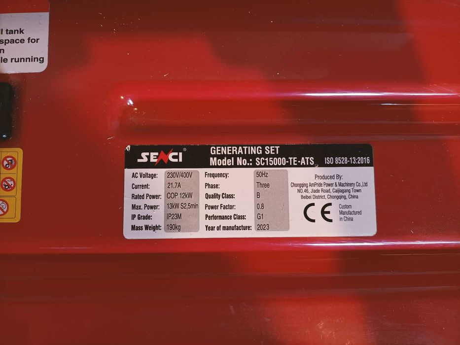 Vand Generator SC15000TE-ATS, P max. 13 kW, 400V, AVR, benzina, ATS