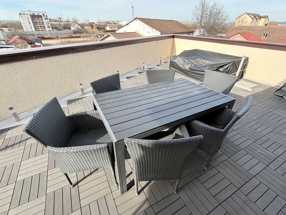 Set de masă 6 Persoane Mobilier Ratan Antracit pentru Terasă / Grădină