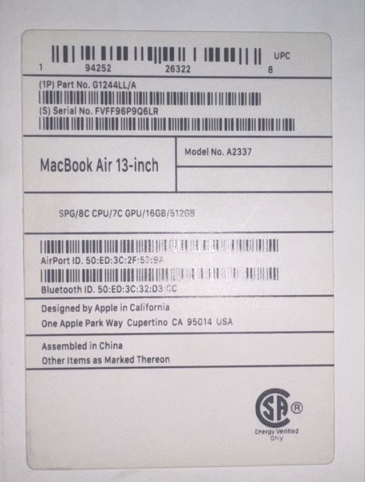 MacBook Air M1 16/512 space gray