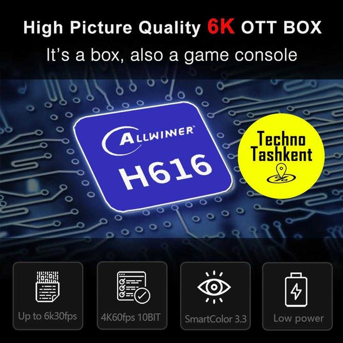 Tvbox H96 Max 4/32 6K +Proshivka Polniy Komplekt (Dostavka Bor)