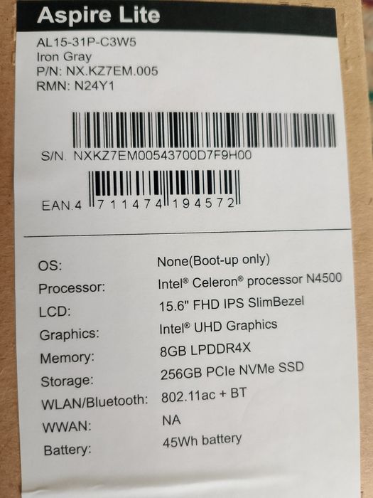 Notebook 8/256 intel celeron