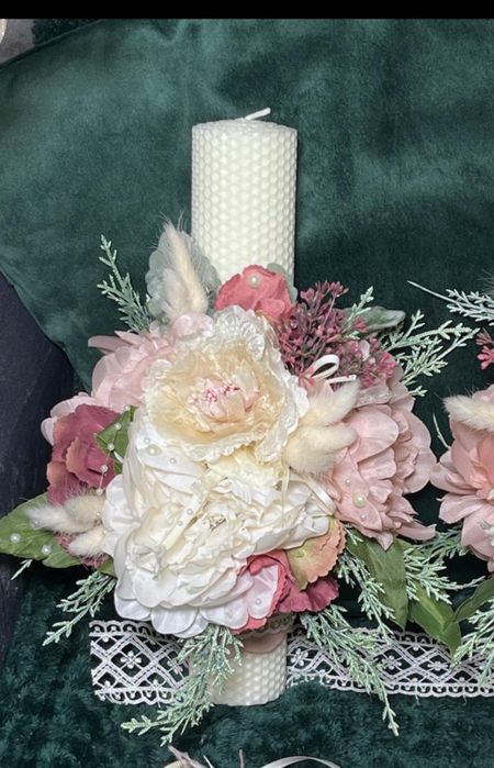 Lumânare botez din ceara naturala, hande made