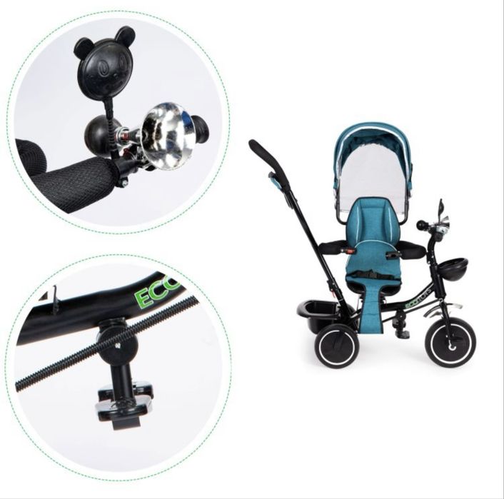 Детска триколка с въртяща се седалка и сенник, синьо и зелено, ECOTOYS