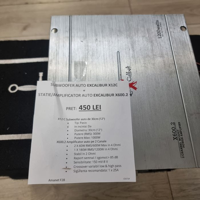 Amanet F28: Subwoofer auto Excalibur X12C + Statie Excalibur X600.2