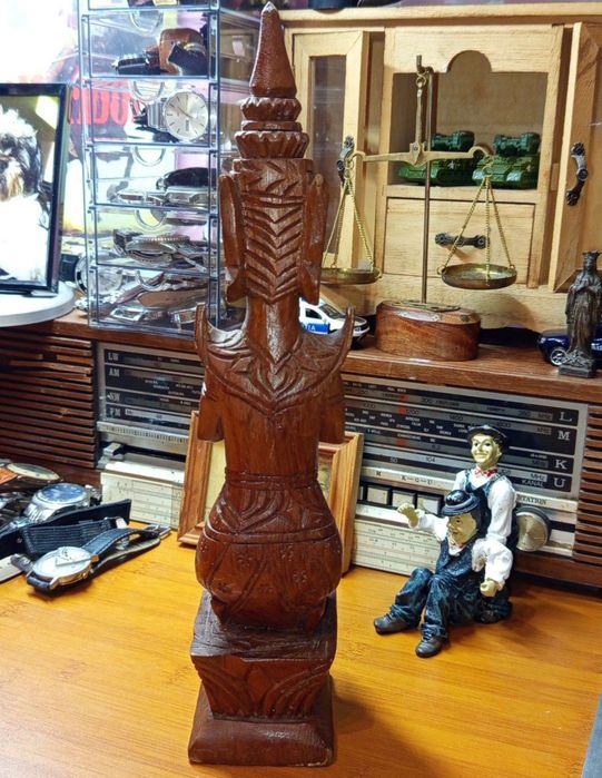 Sculptură veche din lemn masiv, zeița Buddha,de colecție, vintage