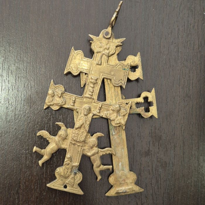Cruce Caravaca bronz / cruicifix / antichitati secolul XVII