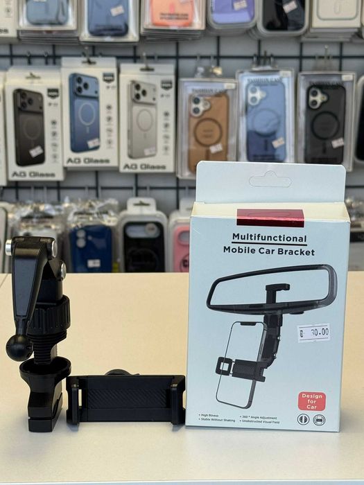 Suport auto pentru telefon cu prindere la oglinda retrovizoare, Negru