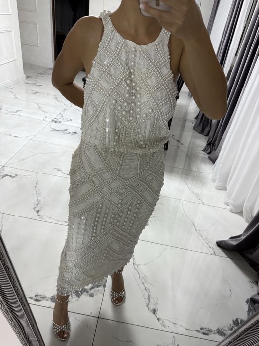 Rochie Asos alba midi cu perle