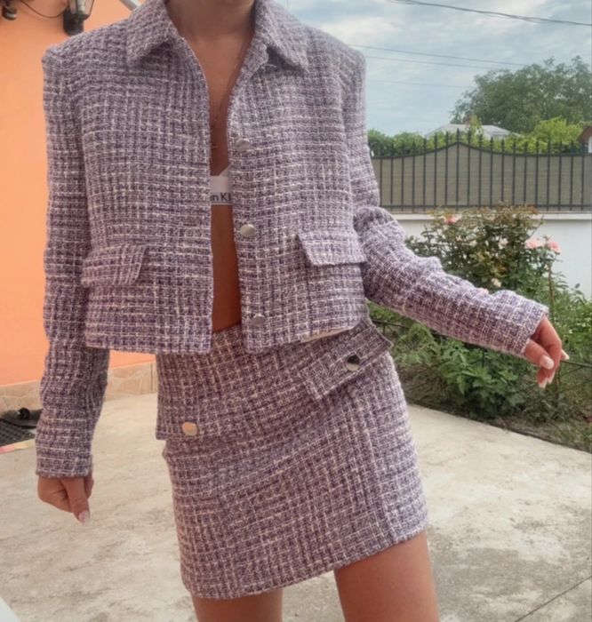 Set tweed fusta si sacou zara nou