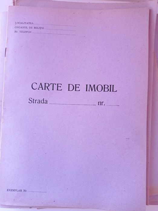 Carte de imobil din arhiva miliției R.S.R, document necompletat.