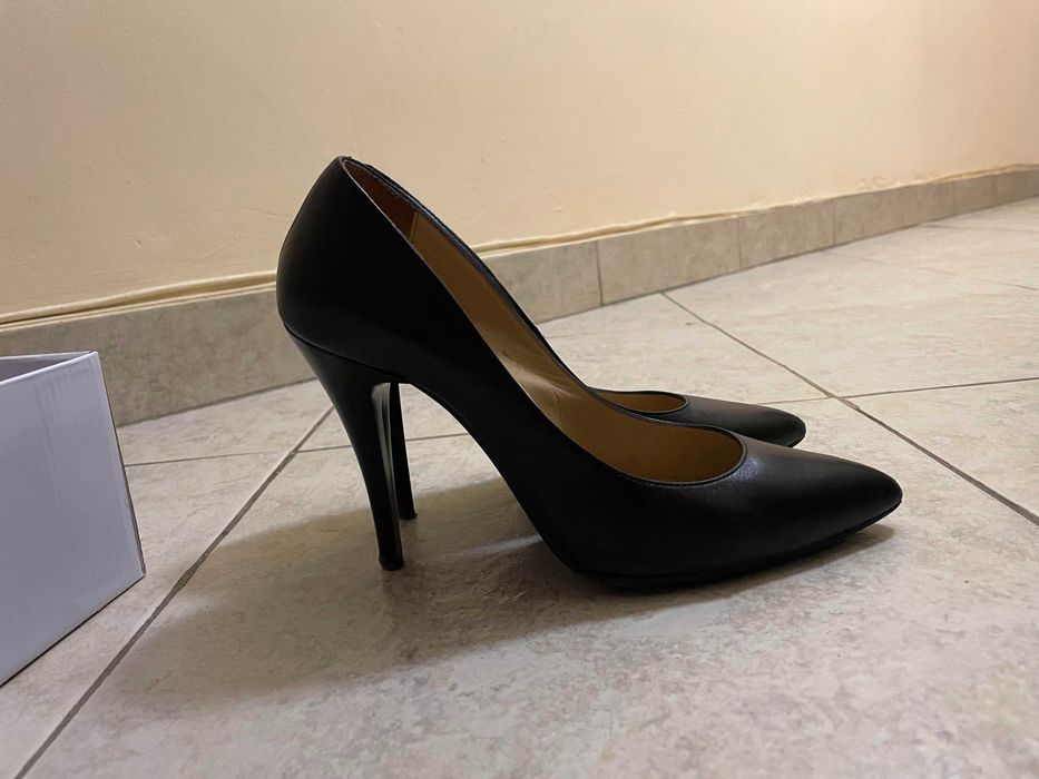 Черни кожени обувки на висок ток - 11 см