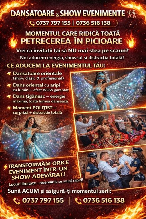 Show Dansuri evenimente -Ploiești și împrejurimi, Bellydance, oriental, țigănesc, politist, carnaval - Prețuri pentru toate buzunarele