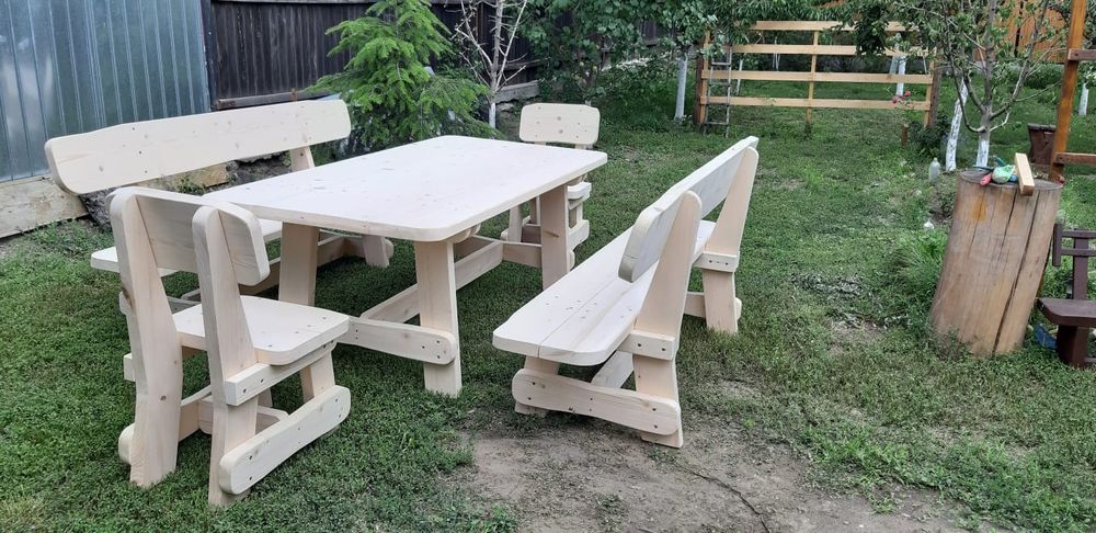 SET masa lemn masiv-2 canapele, 2 scaune-gradina/terasa/foisor