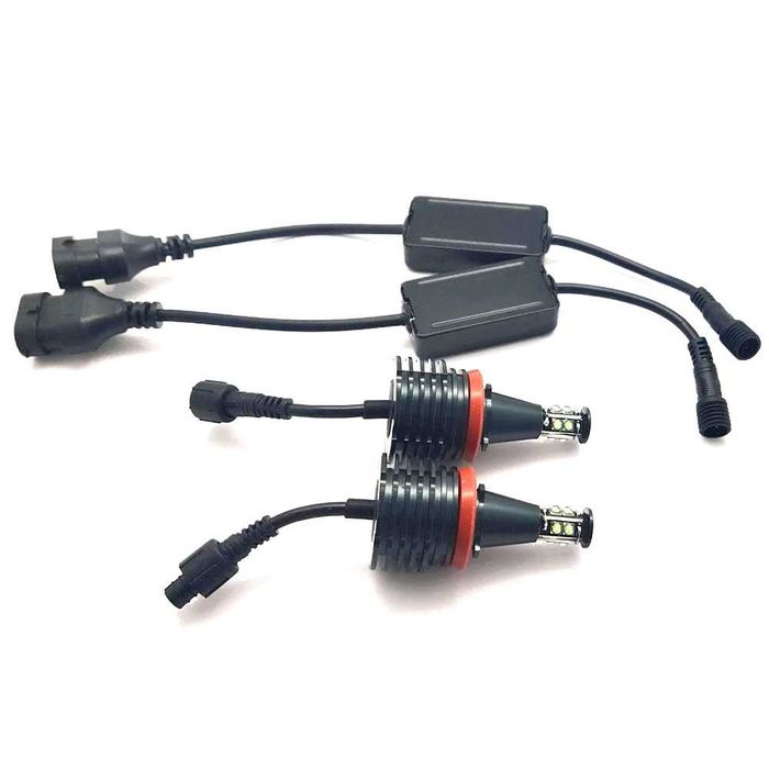 Set LED 80W Canbus Angel Eyes H8 lumina alba BMW E90 E91 LCI cu xenon