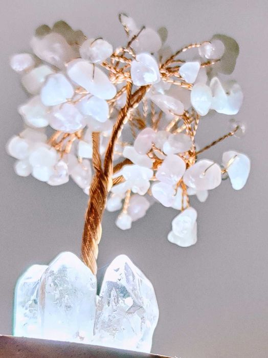 Lampă cu cristale de cuarț roz și transparent