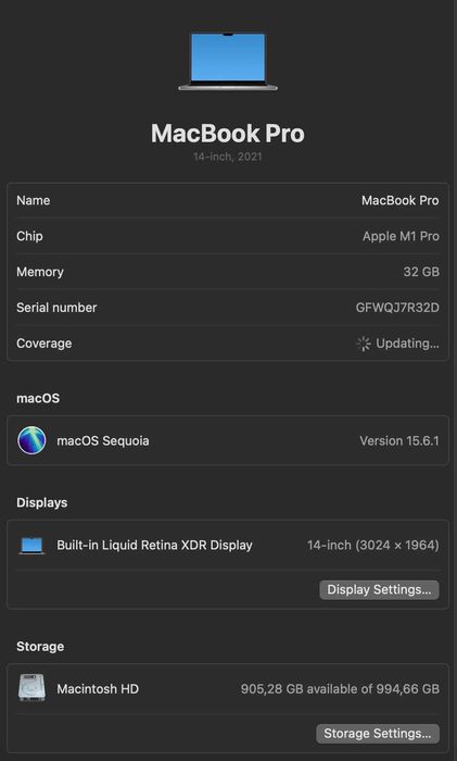 MacBook 2021 M1 Pro | RAM 32GB | SSD 1TB