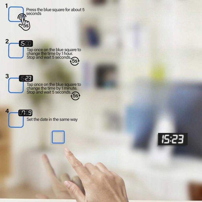 Огледало за баня 100x60 см С LED осветление, часовник+bluetooth