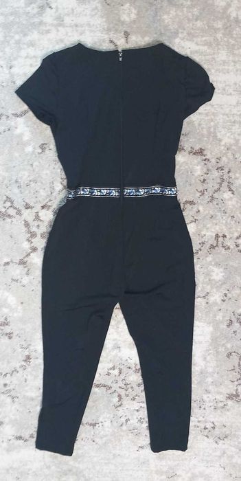 Black Elegant Jumpsuit with Embroidered Waist Detail