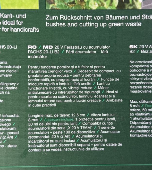 Mini drujba pe acumulator 20v Parkside