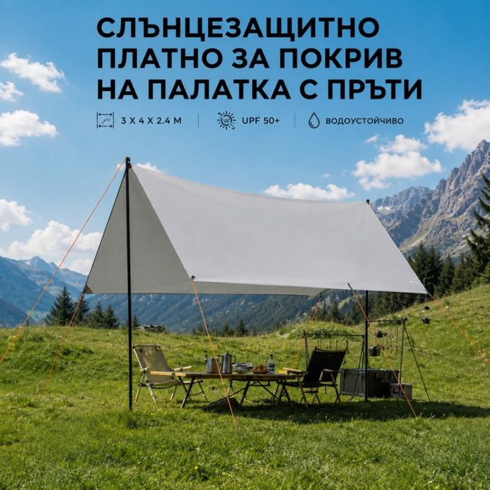 Слънцезащитно платно с метални пръти
